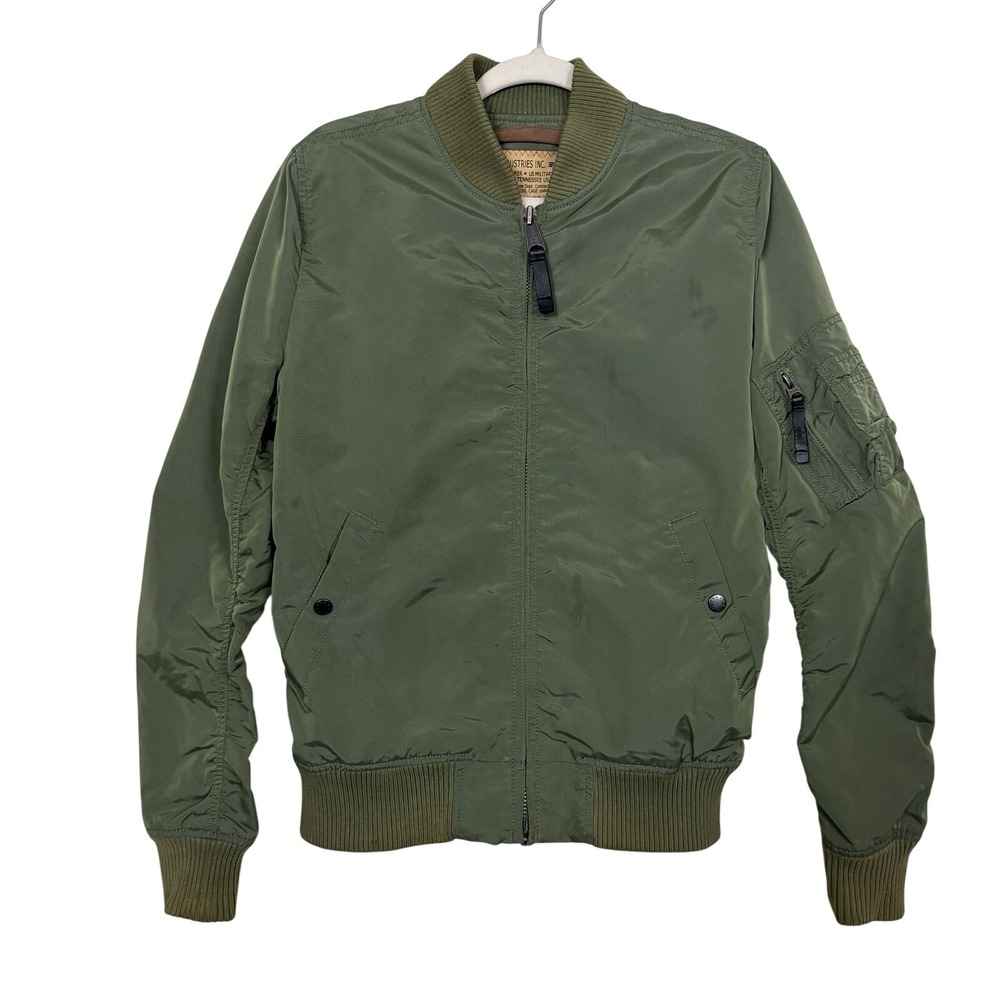 Alpha Industries MA-1 Bomber Flight Jacket Men Sz S Olive Orange Military Nylon